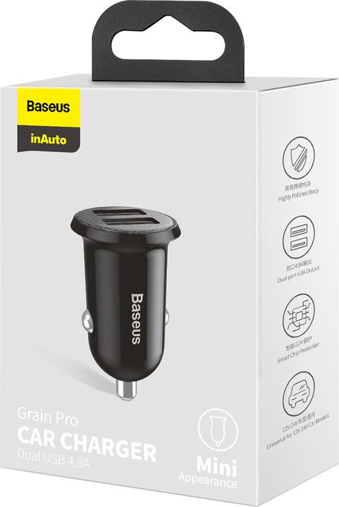 Immagine prodotto Baseus Caricatore da auto Grain Pro 2x USB 4,8A (nero)