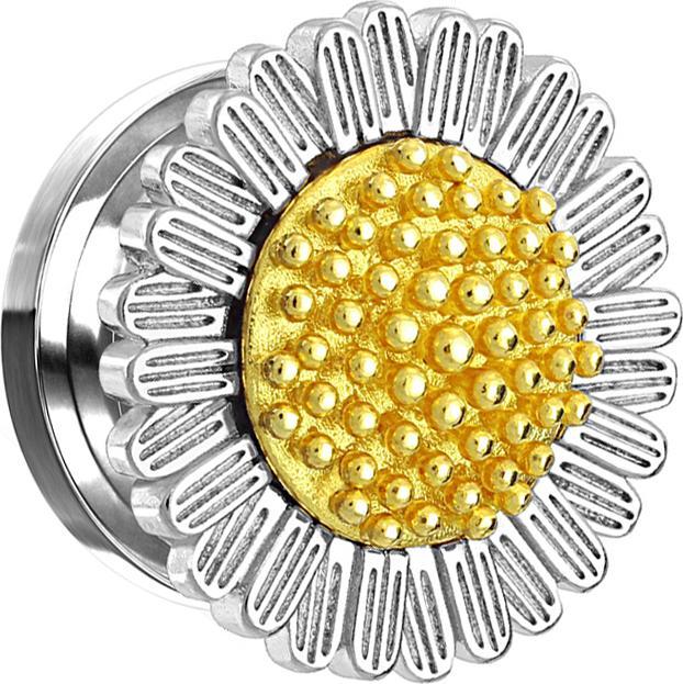 Star Piercing Flesh Plug silber Gänseblümchen (Chirurgenstahl 316L, ohne Messing)