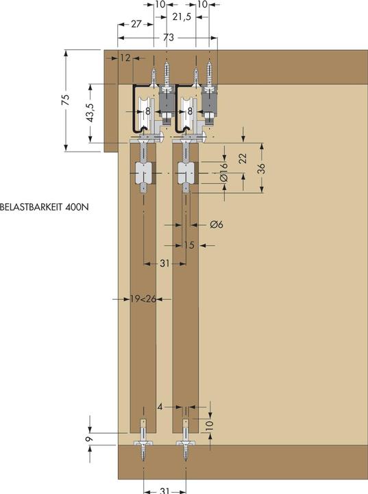 Produktbild Cinetto PS06 Beschlägegarnitur nicht verstellbar, Tragkraft 40k g,1 türig