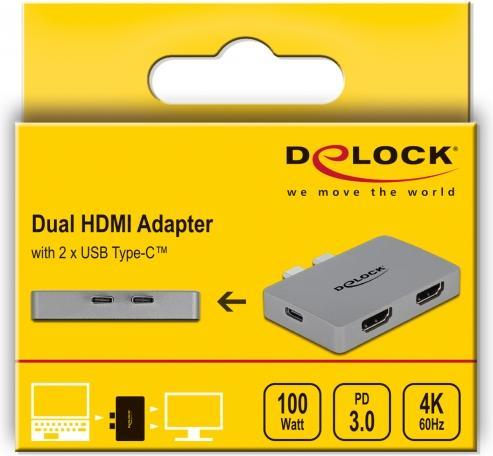 Actual product image Delock Dual HDMI Adapter with 4K 60 Hz and PD 3.0 for MacBook (USB-C, 2 Ports)