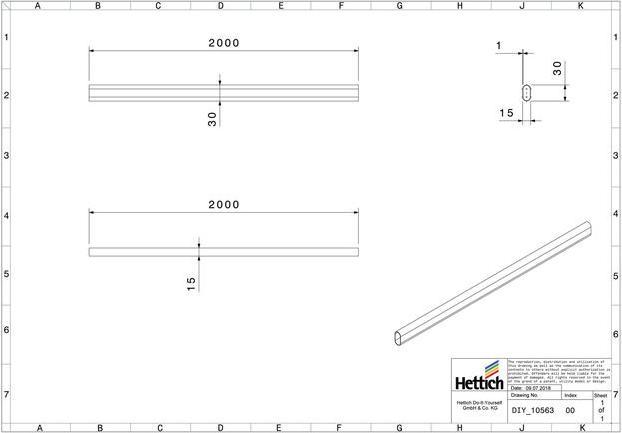 Produktbild Hettich Schrankrohr 15 x 30 x 2000 mm, oval, silbergrau