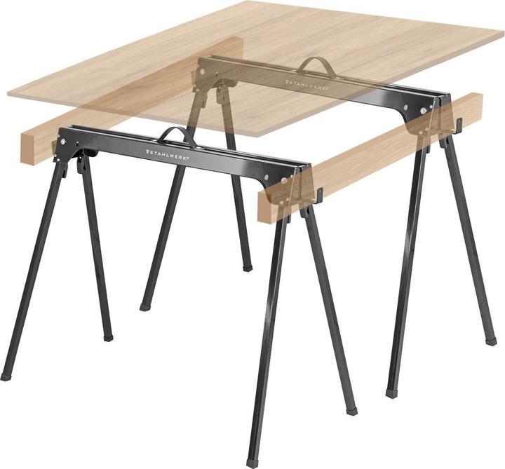 Produktbild Stahlwerk Sägebock 2er Set 500 kg Universal Arbeitsbock Klappbock Gerüstbock (93.50 cm, 46.50 cm)