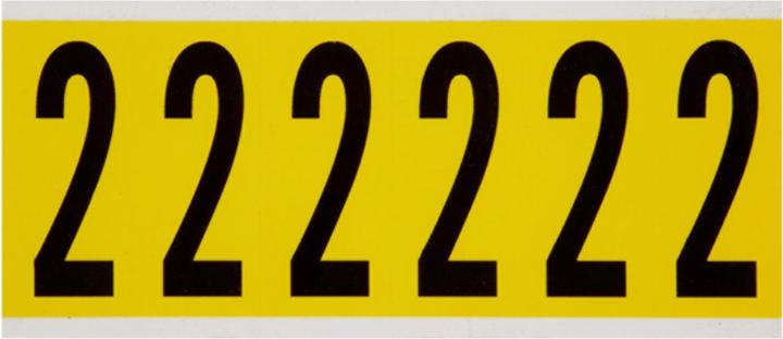 Image du produit Brady 3450-2, B-499, Nylon tissé, chiffre 2, noir sur jaune, 38 x 89mm, hauteur des caractères 75mm(25