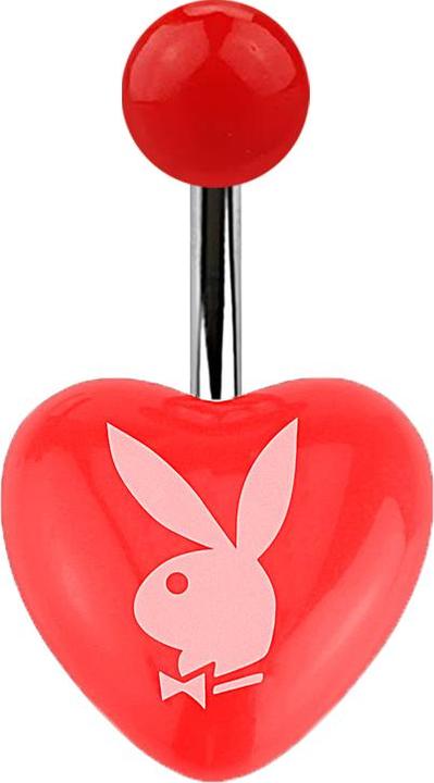 Star Piercing Banane silber mit Herz rot und Playboy Bunny (Acryl, ohne Messing, Chirurgenstahl 316L)