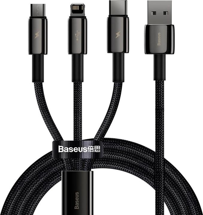 Actual product image Baseus USB A – USB C, Lightning, USB Micro B (1.50 m, USB 2.0, 66 W)