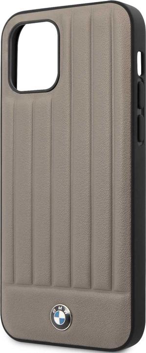 Actual product image BMW PC/TPU Shiny Hard Case Genuine Leather with Vertical Hot Stamped Lines (Apple iPhone 12)
