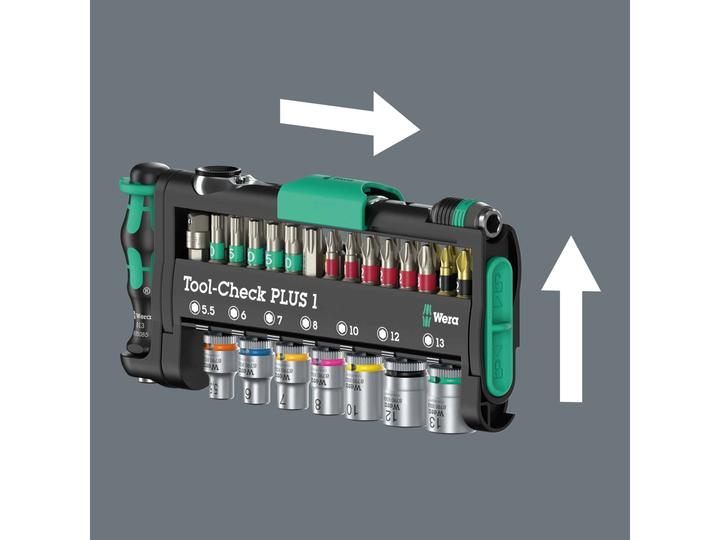 Productafbeelding Wera Gereedschap-Check Plus 1 (6 mm, TX25, PH2, 5,5 mm, PZ2, TX10, PH1, TX15, 13,0 mm, TX30, 7 mm, 12,0 mm, 3 mm, PZ1, 5 mm, 10,0 mm, 8 mm, PH3, PZ3, TX40, TX20, 4 mm)