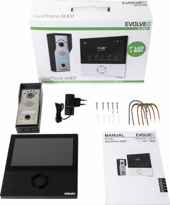 Actual product image Evolveo DoorPhone AHD7, Sada domácího WiFi videotelefonu s ovládáním brány nebo dveří černý monitor (Cable, Wireless)