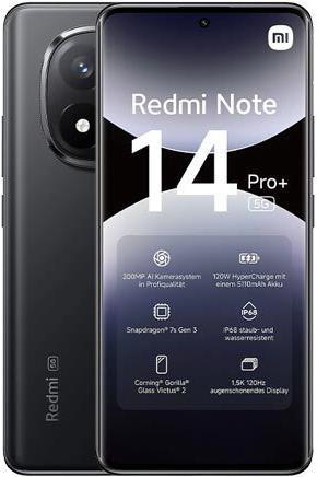 Actual product image Xiaomi Redmi Note 14 Pro+ 5G (512 GB, Midnight Black, 6.67", Dual SIM, 200 Mpx, 5G)
