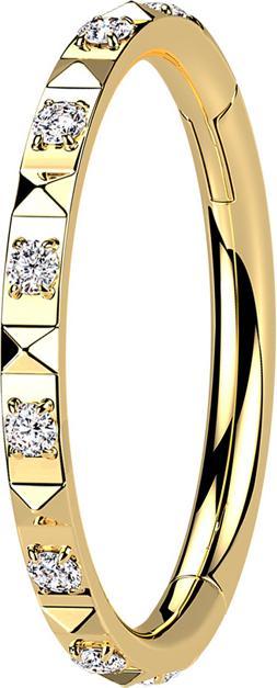 Produktbild Star Piercing Micro Segmentring klappbar vergoldet seitlich Pyramiden und Kristalle silber (Chirurgenstahl 316L, ohne Messing)