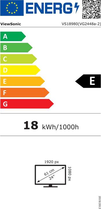 Energie-Label Viewsonic VG Series VG2448a 61 cm (24" ) 1920 x 1080 Pixel Full HD LED Schwarz (1920 x 1080 Pixel, 24")