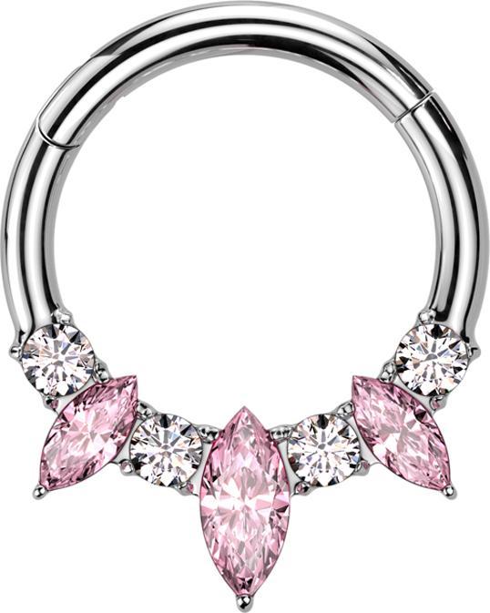 Produktbild Star Piercing Micro Segmentring klappbar silber zwei ovale Kristalle silber vier rund Kristalle silber (ohne Messing, Titan G23)