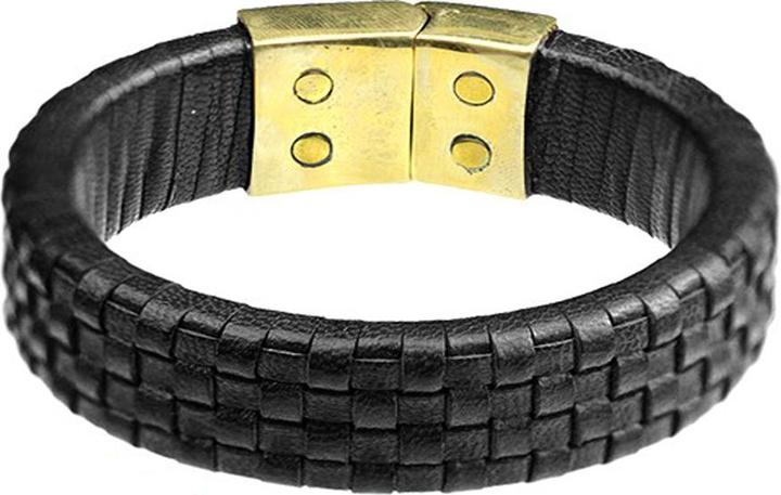Star Piercing Lederarmband schwarz geflochten Karo (21 cm, Messing, Leder)