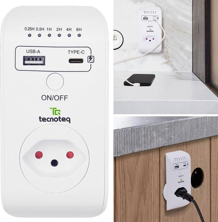 Immagine prodotto Tecnoteq Presa di corrente con 2x porta di ricarica USB, 3,1 A, timer, protezione da sovratensione, Edizione