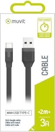 Actual product image Muvit Flat Type-C Cable USB 2.0 2M 3A Black (2 m, USB 2.0)