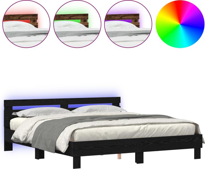 Produktbild VidaXL Eichen Bettgestell Schwarz Eiche Massivholz Eiche 180 x 200 cm (180 x 200 cm)