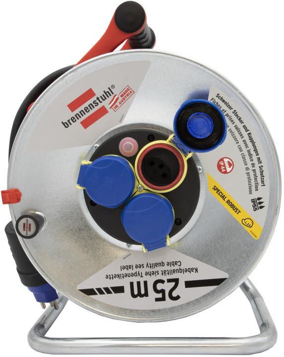 Brennenstuhl Kabeltrommel Garant SK für Ausseneinsatz, CH Stecksystem IP55, 3x T23 Steckdosen, T23 Stecker, Ka (25 m, 2.50 mm²)