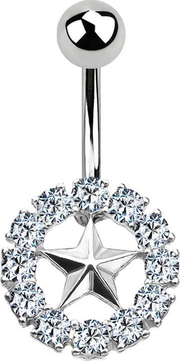 Star Piercing Banane silber Stern mit Kristallkreis silber (Chirurgenstahl 316L, Messing)
