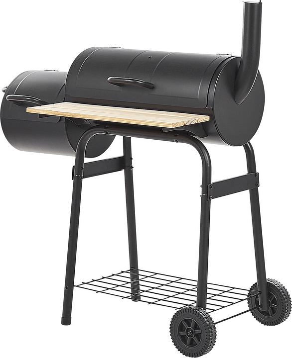 Beliani Holzkohlegrill mit Räucherkammer schwarz rollbar SATAH (31 cm)