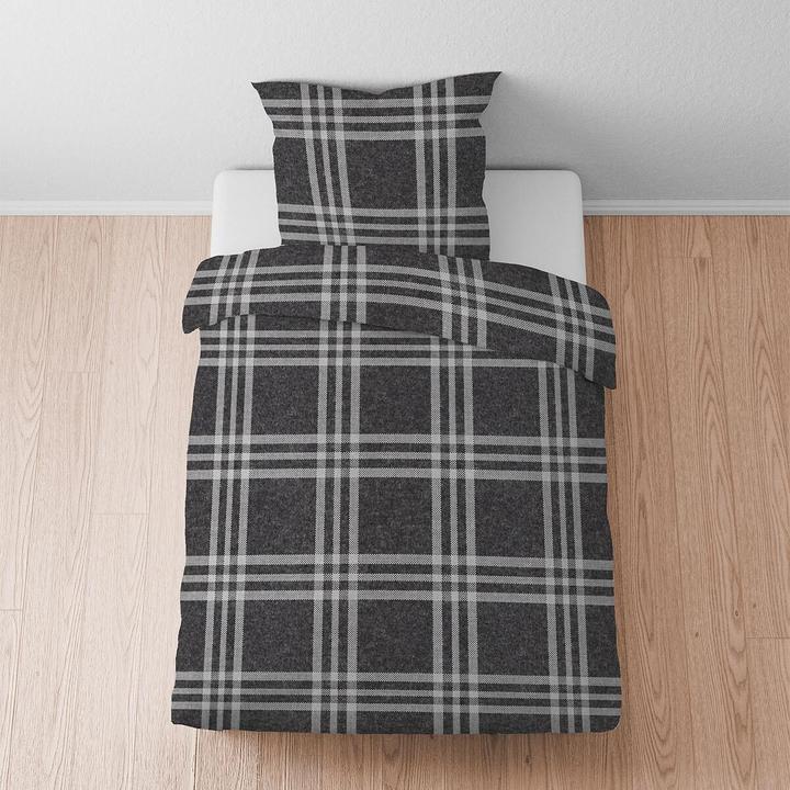 Produktbild Biberna Melange Flanell Bettwäsche Karo titanium (Bettwäsche Set, 135x200 cm + 80x80 cm)