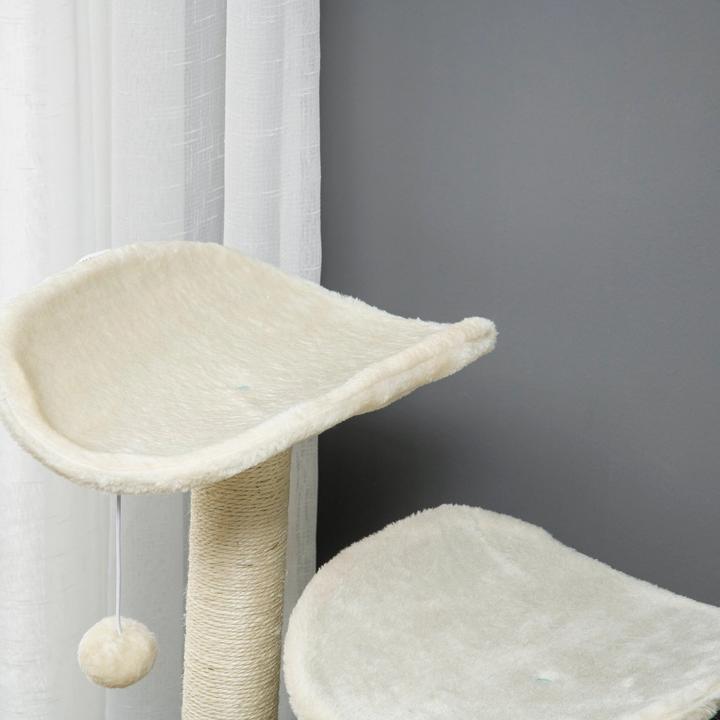 Actual product image PawHut Scratching post with cat cave, two platforms, plush cover, cream white, 48x48x110cm (110 cm, Cream white)
