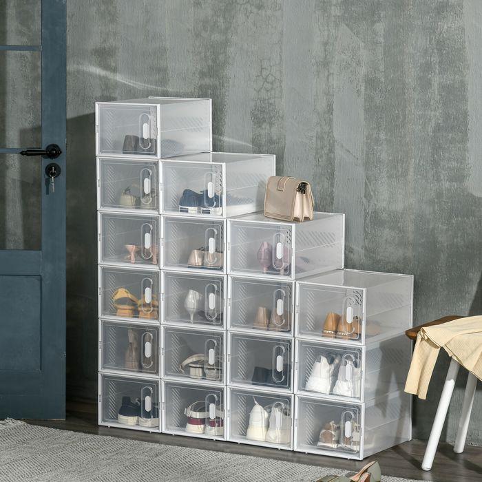 Produktbild Swisshandel24 DIY Schuhbox Aufbewahrungsbox mit 18 Fächern 18er Pack Schuhkartons Transparent (25 x 35 x 19 cm)