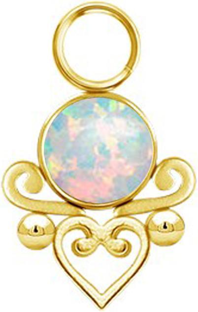 Star Piercing Anhänger vergoldet Opal weiss filigranes Herz (Chirurgenstahl 316L)