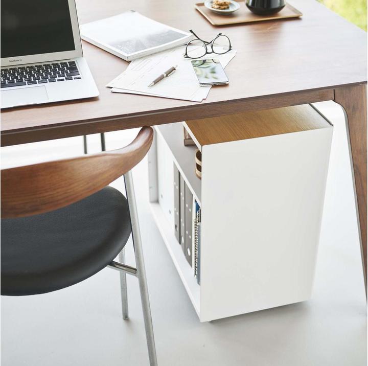 Actual product image Yamazaki Semi-enclosed storage trolley with wooden shelf TOWER (14.32 l)
