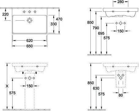 Produktbild Villeroy & Boch V&B Waschtisch AVENTO 650x470mm m ÜL we Alpin CeramicPlus (470 mm, 650 mm)