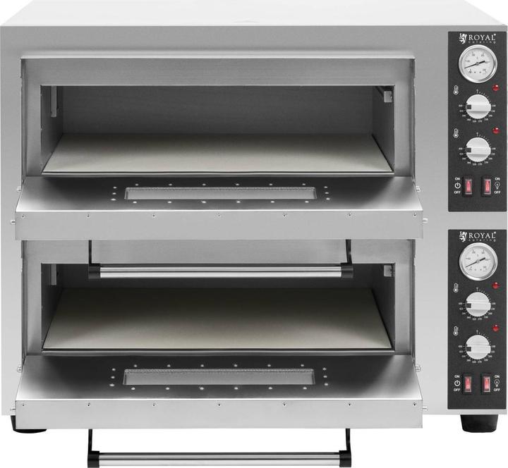 Produktbild Royal Catering Elektro-Pizzaofen 2 Backkammern 450 °C Ober-/ Unterhitze je 4 Pizzas mit Ø 30 cm (Pizzaofen Elektro)