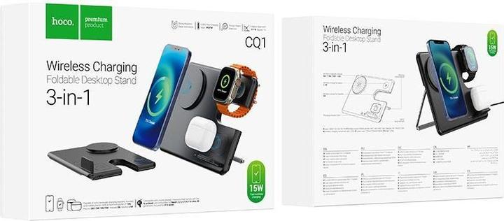 Immagine prodotto Hoco - Charging Station Geek (CQ1) - for Phone, Headset and Apple Watch, Type-C Input, 15W - Black (15 W)