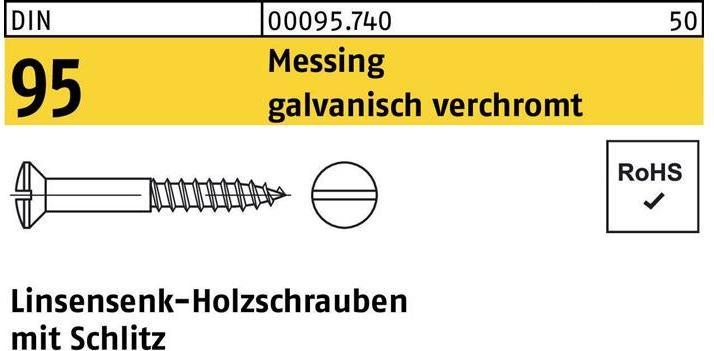 Produktbild Holzschraube DIN 95 Linsensenkkopf Schlitz 4,5 x 70 Messing galvanisch verchromt (200 Schrauben pro Stück)