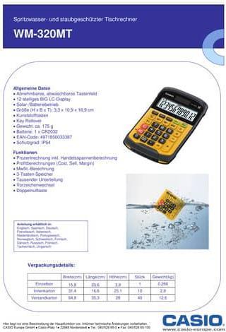 Actual product image Casio Wm-320mt (Batteries, Solar cells)