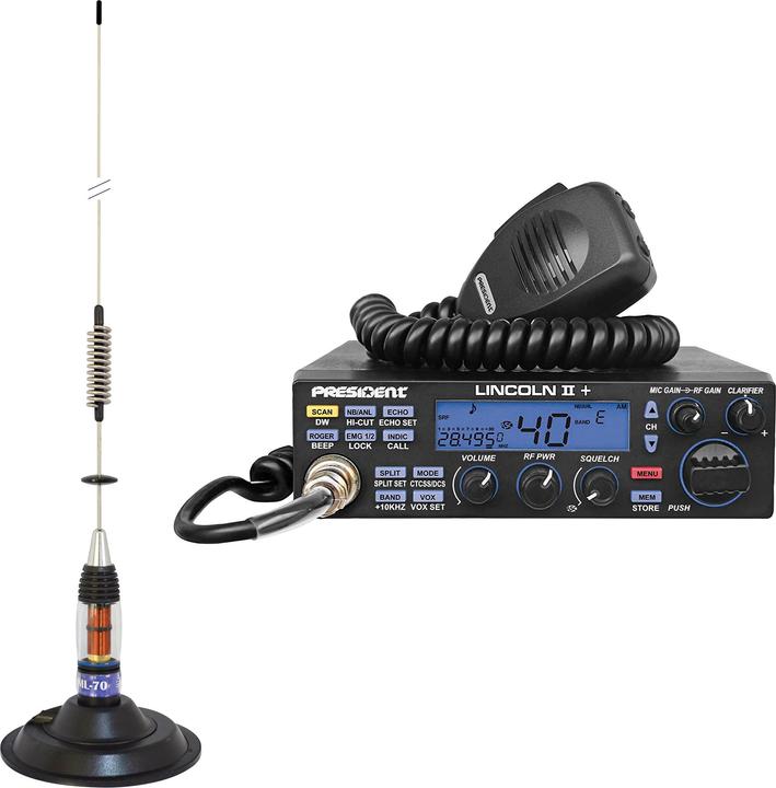 Produktbild PNI CB President LINCOLN II Funkpaket + CB-Antenne ML70, Länge 70 cm, 26–30 MHz, 200 W (0.00 km)