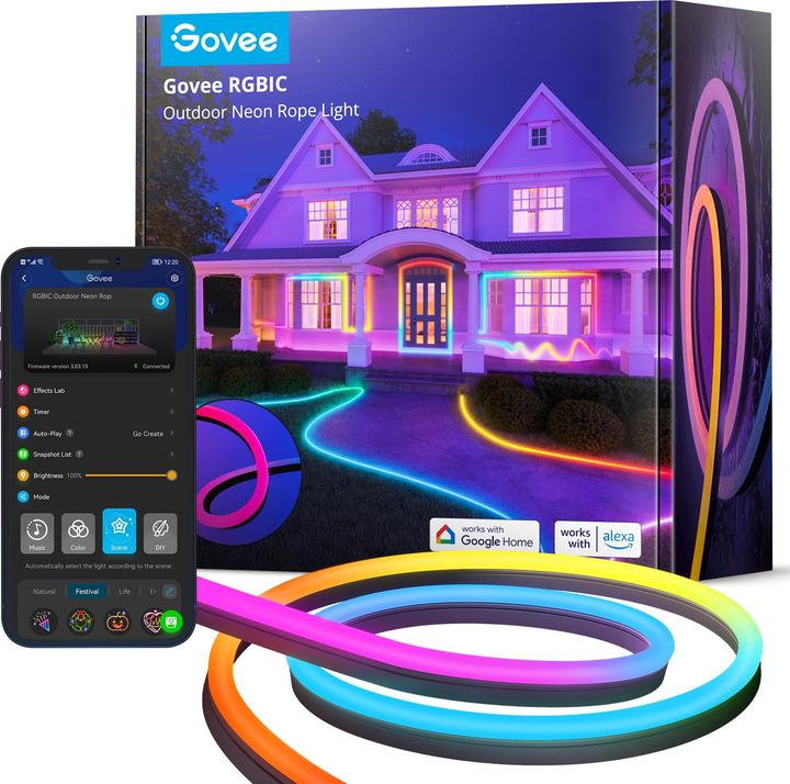 Govee Lampes à bande néon (RGBIC, 1000 cm, Extérieur)