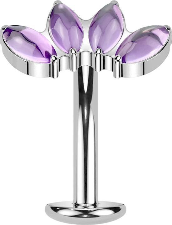 Actual product image Star Piercing Threadless Labret-Stab Banane silber vier Ovale Amethyst Steine (Titanium G23)