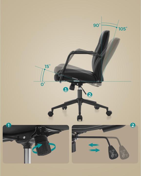 Image du produit Songmics Chaise de bureau avec dossier rembourré et accoudoirs, noir