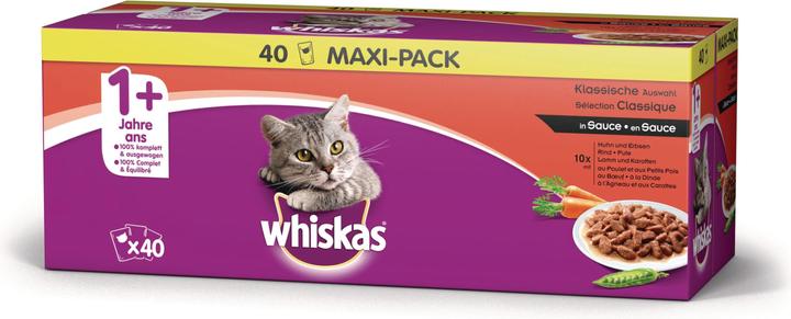 Whiskas 1+ Klassische Auswahl in Sauce (Adult, 40 Stk., 4000 g)