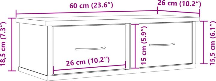 Produktbild VidaXL Wandmontiertes Schubladenregal Schwarz Eiche 60x26x18,5cm Holzwerkstoff (60 x 26 x 18.5 cm)