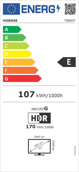 Energie-Label Hisense TV 75E6NT (189 cm (75 Zoll), schwarz, UltraHD/4K, HDR, Triple Tuner) (75", LED, 4K)