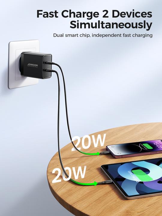 Actual product image Joyroom JR-TCF09 fast charger 2x USB-C 40W - black (40 W)