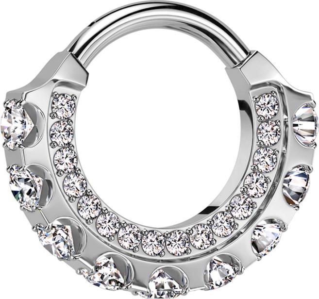 Immagine prodotto Star Piercing Anello a micro segmenti con cerniera in argento con cristalli grandi e laterali in argento (Titanio G23, senza ottone)