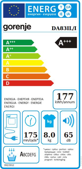 Label énergétique Gorenje DA 83 IL/I (8 kg)