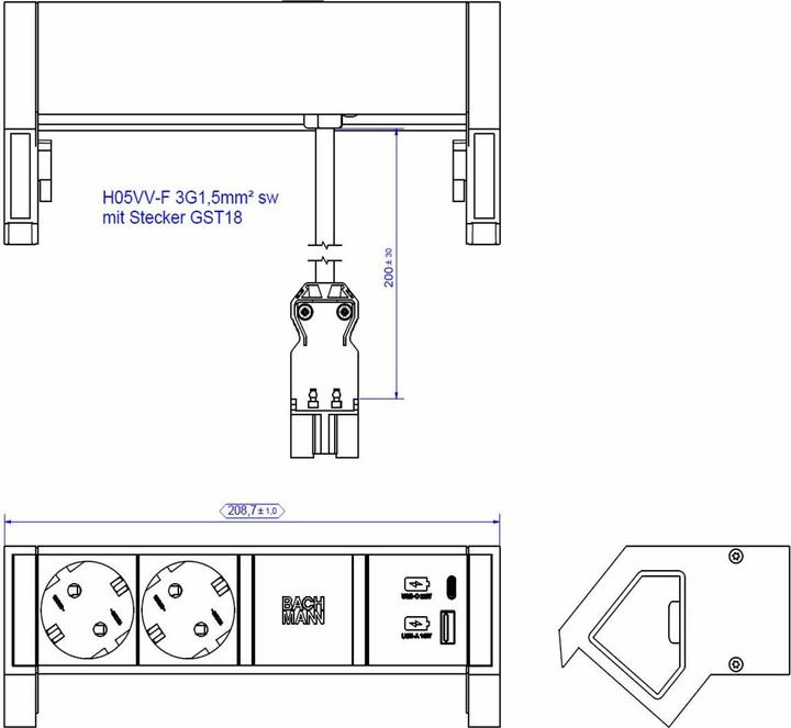 Actual product image Bachmann DESK2 2xCEE7/3 1xUSB A&C 22W (2 x, CEE 7/3, 0.20 m)