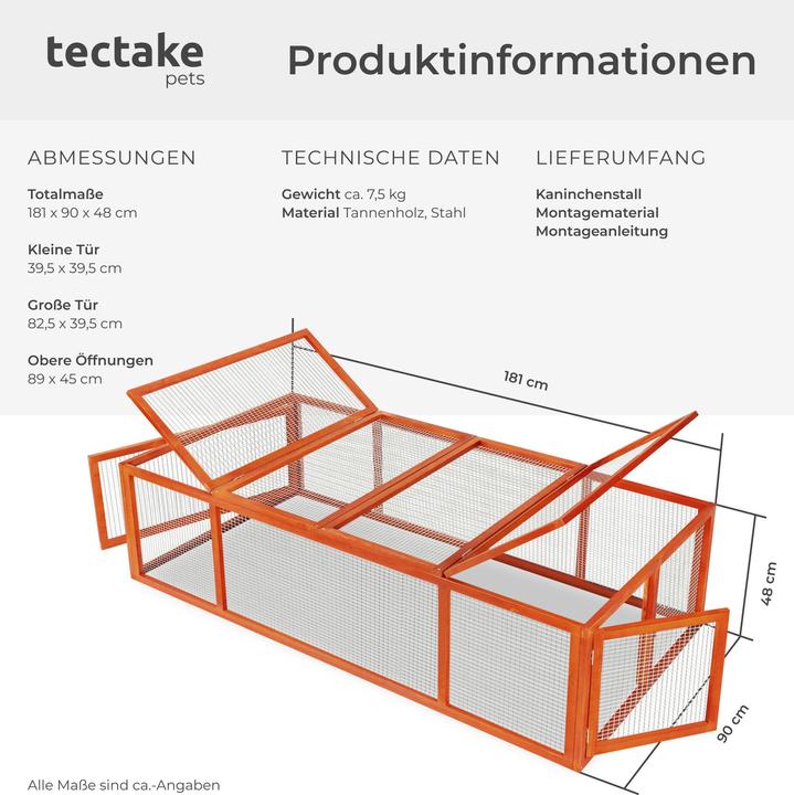 Immagine prodotto tectake Kaninchenstall mit 4 Türen 181x90x48cm