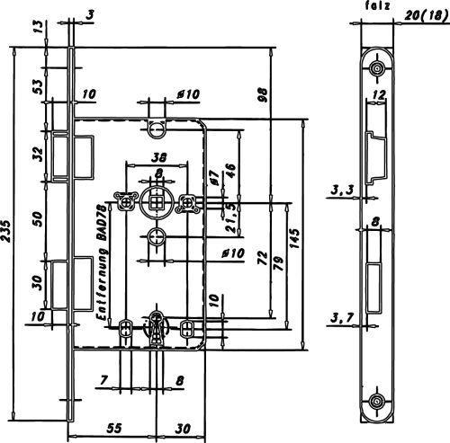 Actual product image Magni Format 4012432200169 - E. Schl. Innent. 55/78WC oAb. 20 eck silb. R (Mortise lock)
