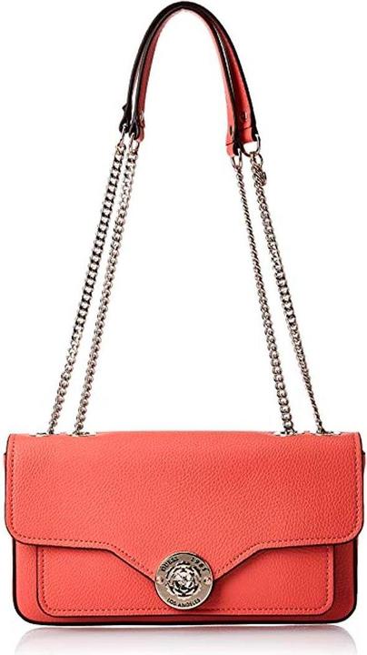 Actual product image Guess Belle, Convertible Xbody Flap, Textile Crossbody Bag, Coral, For Men