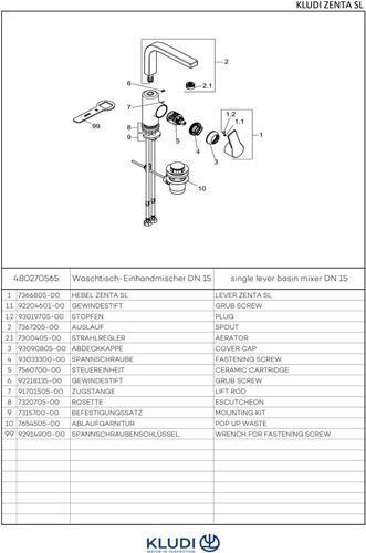 Actual product image Kludi Single-lever basin mixer ZENTA SL