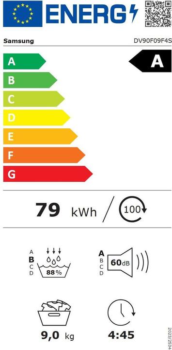 Etichetta energetica Samsung Asciugatrice DV9000F (9 kg, A destra)