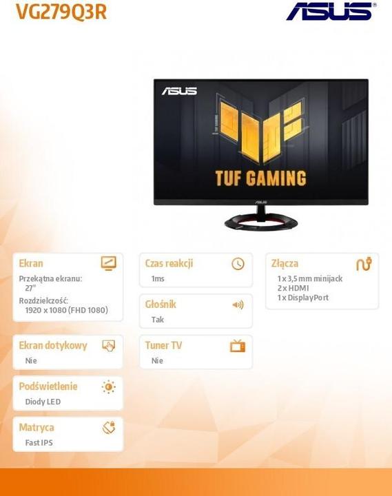 Produktbild ASUS TUF Gaming VG279Q3R 68.6cm (16:9) FHD HDMI DP (1920 x 1080 Pixel, 27.01")